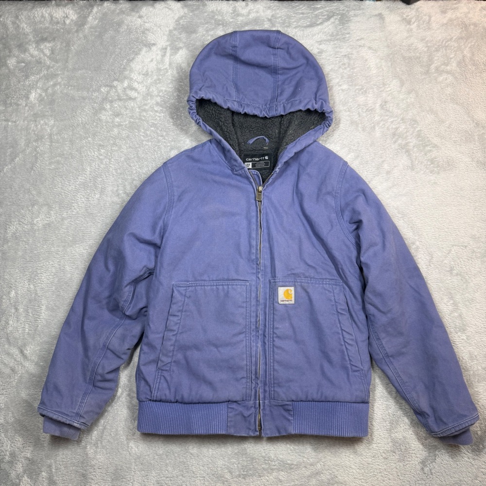 Carhartt OJ9564-G Sherpa Lined Hooded Jacket Girls L 14 Purple Canvas READ